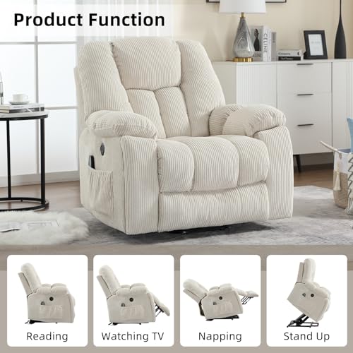 Image of CANMOV Power Lift Recliner Chair with Massage and Heat for Elderly, Overstuffed Wide Recliners, Heavy Duty and Safety Motion Reclining Mechanism with USB Ports, 2 Concealed Cup Holders, Beige