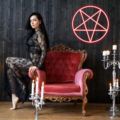Image of Allball Satanic Pentagram Neon Sign, Halloween Neon Light LED Gothic Pentagram Sign USB Powered Dimmable, for Halloween Party Game Room Home Bedroom Dorm College(13 * 13 In)