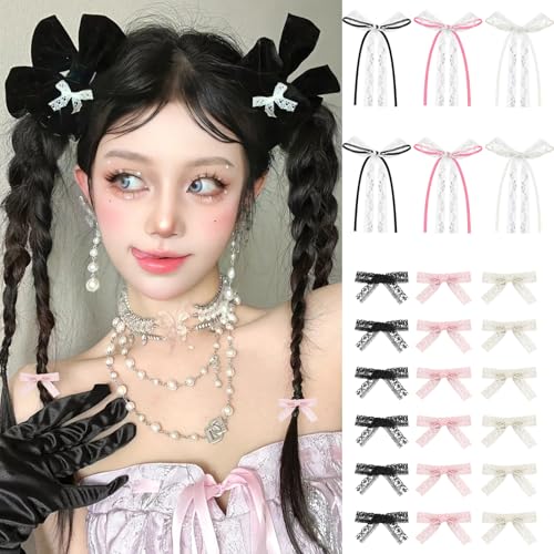Mini Hair Bows for Women Girls Cute Ribbon Hair Clips-2 Styles -24P - Lace