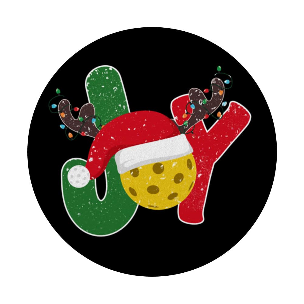 Christmas Pickleball Joy Reindeer Santa Pickleball Player PopSockets Swappable PopGrip, Black - Image 3