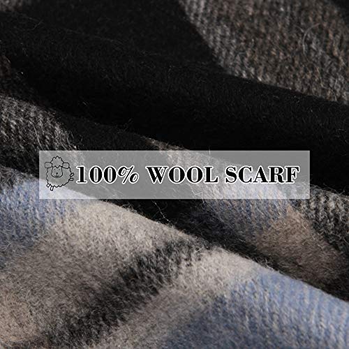 Wamsoft Irish Wool Scarf For Men, Unisex Scottish Tartan Scarf, 100% Wool Plaid Scarf Shawl, Super Soft Fashion Warm Scarf, Outdoor Skiing Business Winter Scarf Gift(Light Blue&Grey Plaid) #TOP3