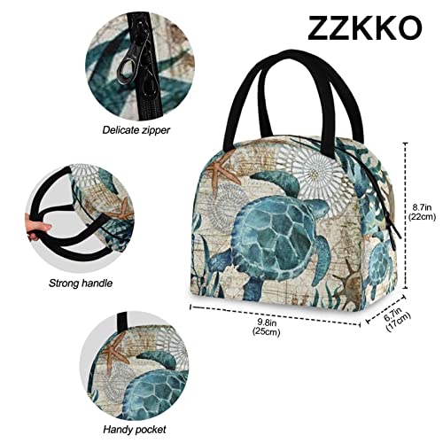 Zzkko Marine Sea Turtle Lunch Bag Box Tote Organizer Lunch Container Insulated Zipper Meal Prep Cooler Handbag For Women Men Home School Office Outdoor Use #TOP3