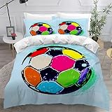 SIEHAM Parure de lit 140x200 Enfant Football 3D Motif 3 pièces Monsieur Housse de Couette Douce Respirante Ultra Doux Hypoallergique Microfibre avec Fermeture Éclair et 2 Taie d'oreiller50x75