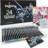 Castle Art Supplies Set de Feutres Aquarelle | 24 Couleurs Vives, Pointes en Nylon Flexibles | Coloriage, Peinture, Lettrage – Débutants et Artistes | Étui de Transport, un Feutre Aquarelle en Bonus