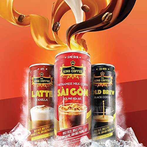 King Coffee Rtd - Ready To Drink Instant Vietnamese Iced Milk Coffee/ Black Cold Brew/ Latte Vanilla | Strong, Bold, And Unique Taste Ca Phe Sua Da 8.04 Fl Oz Can (238 Ml) (Vietnamese Iced Milk Coffee, Pack Of 6) #TOP5