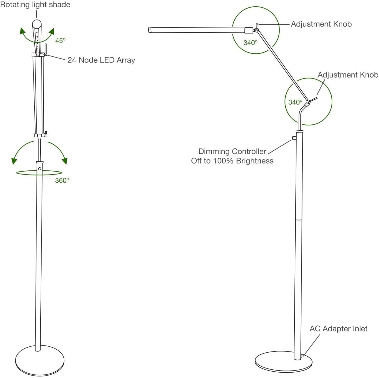 Cocoweb High Powered, dimmable, LED Floor Lamp - Fled-GPS (Antique Brass)