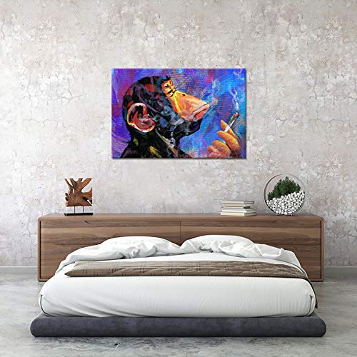 Lovehouse Colorful Gorilla Monkey Smoking Canvas Print Wall Art Cool Animal Painting Picture Funny Chimp Artwork For Living Room Bedroom Office Contemporary Home Decor Ready To Hang 24X36Inch #TOP2