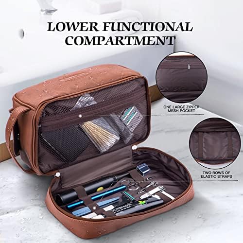 MacaRio Toiletry Bag for Men, PU Leather Mens Travel Shaving Shower Toiletries Bag, Brown 4 MacaRio Toiletry Bag for Men, PU Leather Mens Travel Shaving Shower Toiletries Bag, Brown