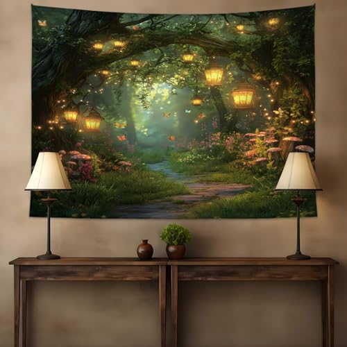 Fantasy Forest Tapestry Whimsical Fairy Tale Mushroom Floral 59W×51L inches