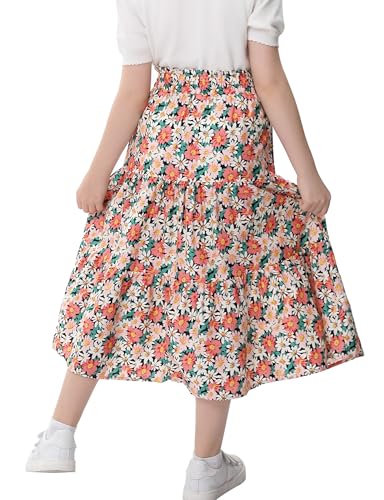 Image of Maxi Skorts Skirt for Girls Button Front High Waisted Long Skirt with Belt Ruffled Skirts with Pocket 3-12Years