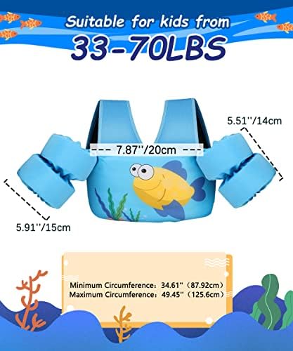 MoKo Swimming Float Vest for Kids, Swim Arm Band Cartoon Swimming Wings Pool Sleeves Shoulder Straps for Children 22-70 lbs Learn to Swim