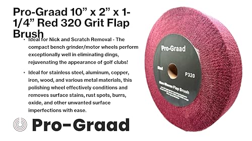 Image of 10 inch x 2 inch x 1-1 /4 inch Red Bench Grinder Polishing Wheel Flap Brush, 320 Grit, Tight Weave, Great for refurb of Golf Clubs and Metal, Non-Woven Wheel for Copper, Metal, Finishing, and Burnishing