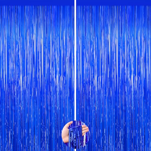 Image of Blue Party Decorations, 2Pack Ocean Party Decor Supplies Blue Party Streamers Birthday Wedding Decorations Tinsel Foil Fringe Curtains Photo Booth Props Celebration Christmas New Year Decorations