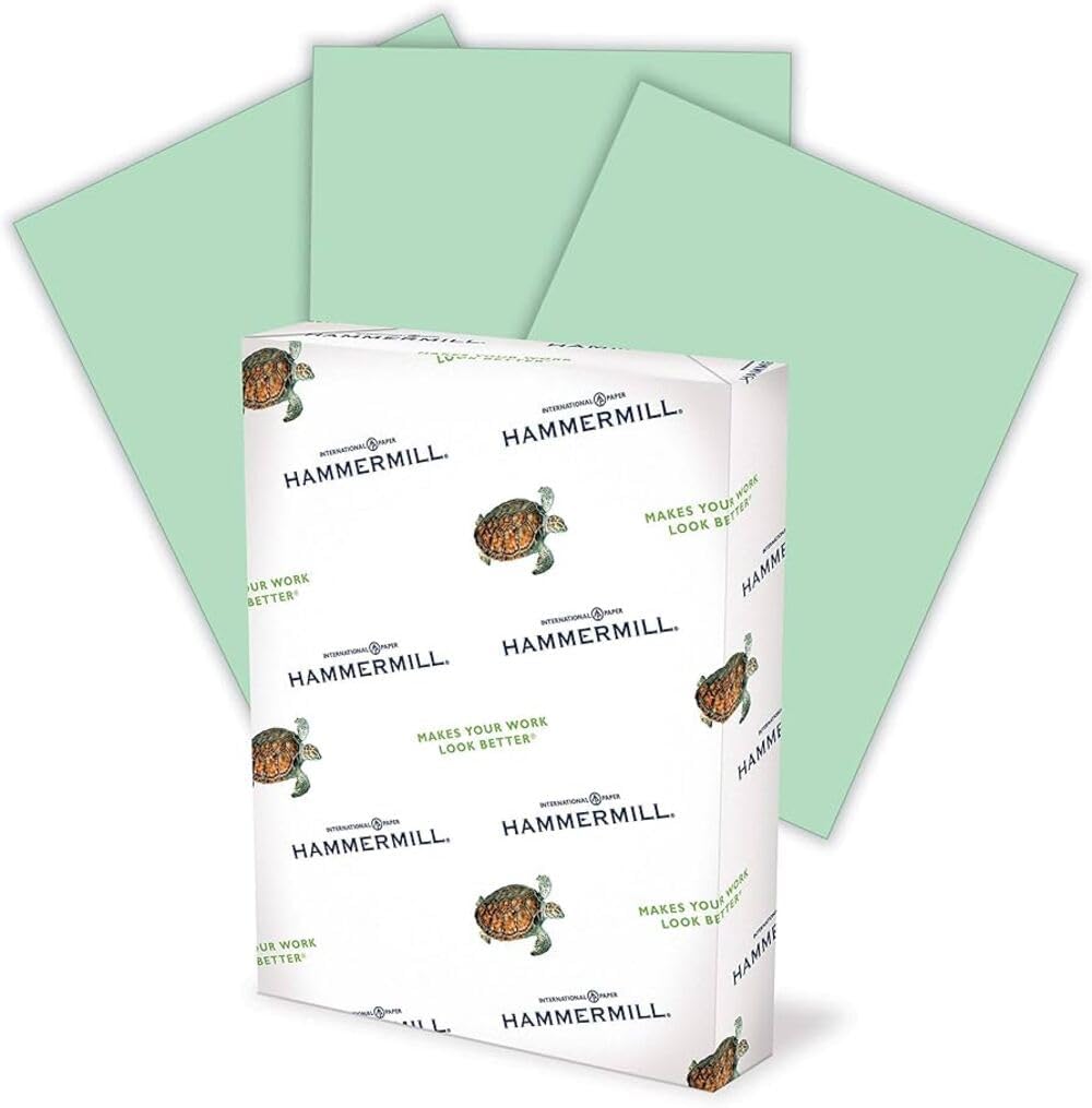 Hammermill Colored Paper, 20 lb Green Printer Paper, 3 Hole - 1 Ream (500 Sheets) - Made in the USA, Pastel Paper, 102947R