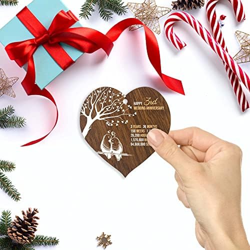 Stuff4 3rd Wedding Anniversary Wooden Heart Plaque, Dark Wood Sign Keepsake, Celebrate Leather Anniversary Wife Husband Boyfriend Girlfriend, Plaque with Quotes Gifts from the Kids