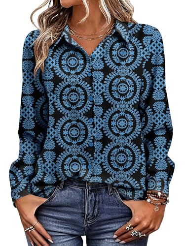 Image of Magritta Women's Shirts Fashion Casual Loose Fit Long Sleeve Button Down Lightweight Collared Blouse Tops