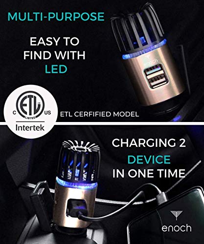 Image of Enoch Car Air Purifier Premium Air Ionizer - 12V Plug-In Ionic Ozone Deodorizer Accessory with Dual USB Car Charger - Eliminates Cigarette Smoke, Pet and Food Odors, Dust (Rose Gold)