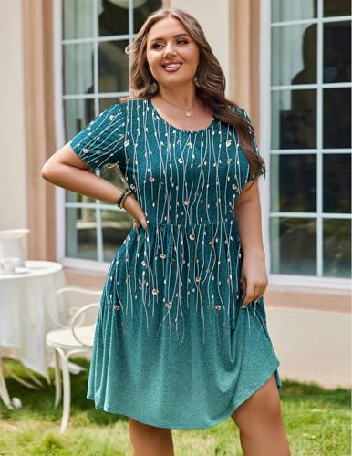 Image of IN'VOLAND Womens Plus Size Summer Dress Short Sleeve Casual Mini Dresses Empire Waist T-Shirt Dress with Pockets