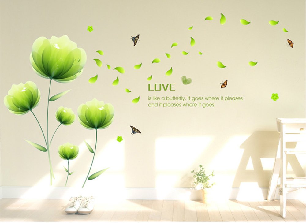 Ufengke Green Ufengke® Beautiful Flowers Wall Decals, Living Room Bedroom Removable Wall Stickers Murals