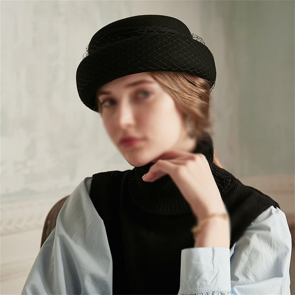 HBJWOV Autumn-Winter Vine British Satin Subnets for Women's Berets Socialite Wool Bowler Hats(E)