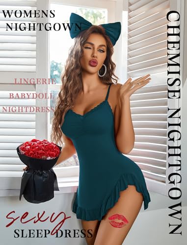 Image of Avidlove Lingerie for Women Sexy Nightgown Modal Nightwear Side Slit Babydoll Chemise Spaghetti Strap nighties