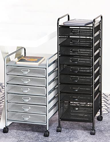 Chariot de bureau en maille métallique argentée à dix tiroirs - 2