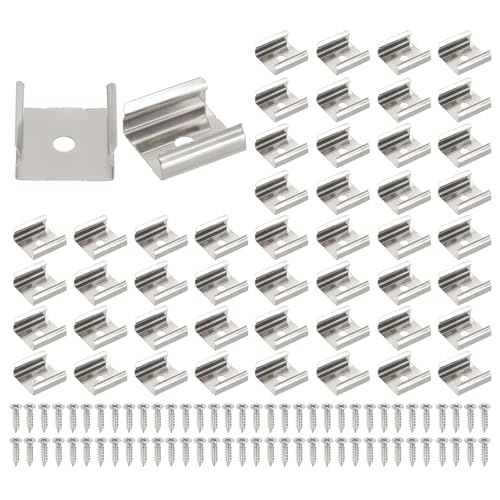 Image of PATIKIL LED Strip Clips, 70pcs Stainless Steel Mounting Brackets Fixing Clip Clamp Support Holder with Screws for 17mm LED Strip Lighting Cable