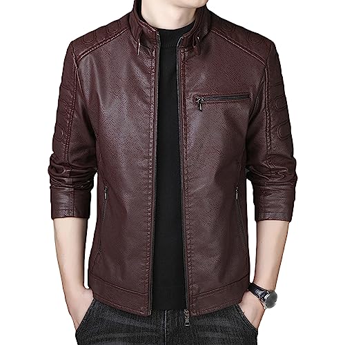 Manteau de motard en cuir pour hommes veste de moto noire doublée de molleton chaud