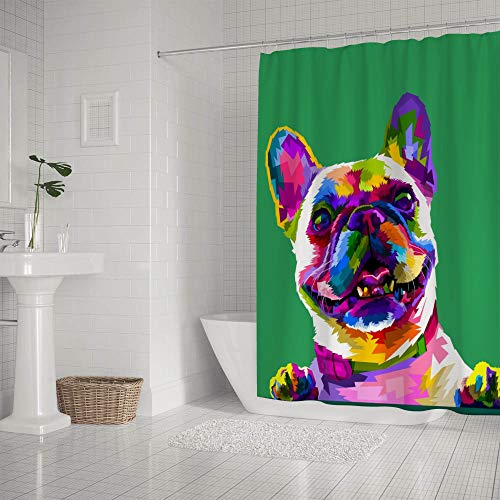 Rideau de douche bouledogue de qualité supérieure en polyester vert texturé - 3