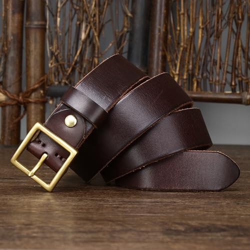 Leather Belt Cowhide Belts for Men Women Heavy Duty Full Grain Leather Strap Casual Work 3.3cm Wide Prong Square Gold Buckle(120cm/47 Coffee)2