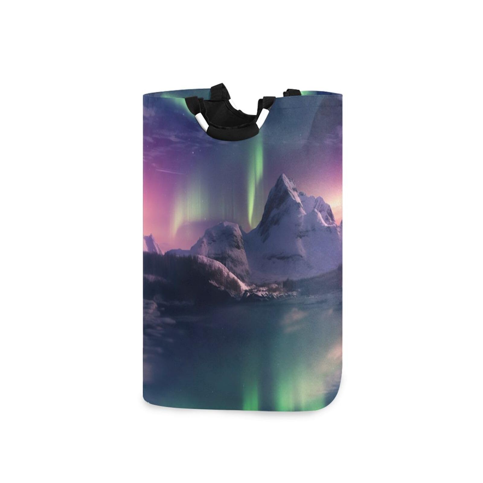 Jihqo Laundry Hamper Basket Mountian Aurora Collapsible Nursery Storage Bin Waterproof Clothing Baskets for Home Bedroom Bathroom Washing Room