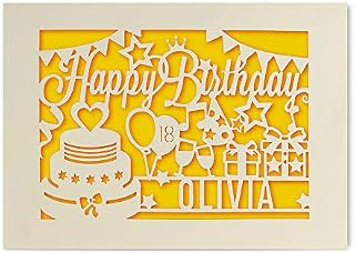 EDSG Personalised Birthday Card Laser Paper Cut Greeting Cards Birthday Custom Gift | Handmade in UK | Any Name Any Age Gift for Mum Adults 30th 40th 50th 60th 70th 80th 100th with Envelopes