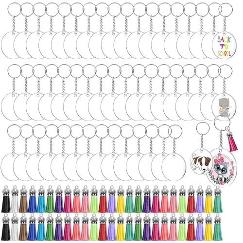 Consejos para Comprar Llaveros los mejores 5. 45 CHENGBAO - Llaveros acrílicos en blanco, 200 piezas transparentes para vinilo con 50 piezas en blanco acrílico (Paquete de 50 unidades)