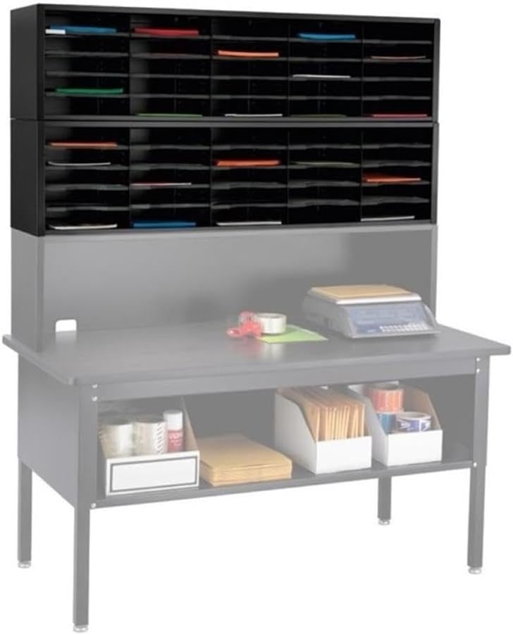 Scranton & Co Mailroom Sorter Module, 57.5" W x 14.25" H x 13" D, Heavy-Gauge Steel Construction, Black Powder Coat Finish, 20 Adjustable Shelves with Finger Cutout, Extra-Wide Organizer for Office