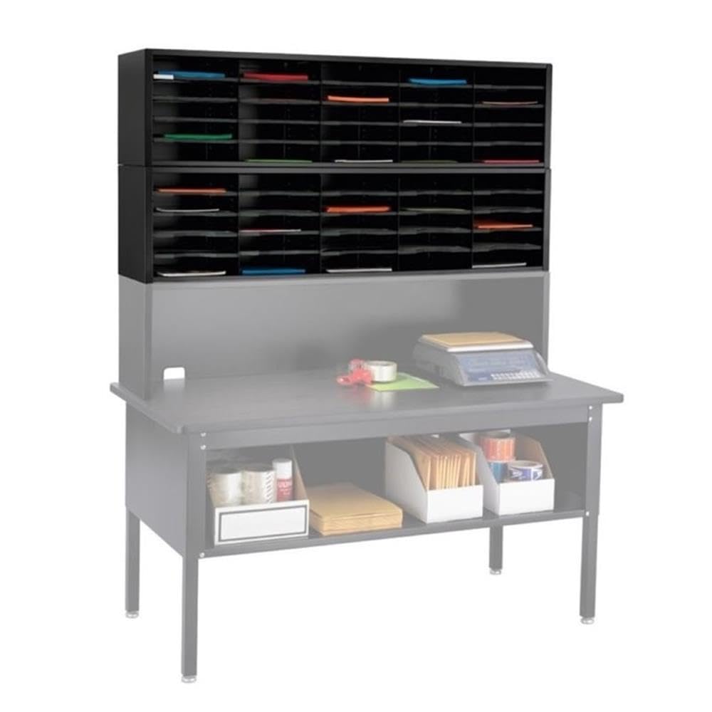 Scranton &amp; Co Mailroom Sorter Module, 57.5" W x 14.25" H x 13" D, Heavy-Gauge Steel Construction, Black Powder Coat Finish, 20 Adjustable Shelves with Finger Cutout, Extra-Wide Organizer for Office