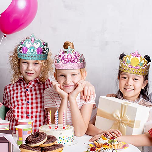Chiazllta 12 Pcs Paper Mermaid Party Favor Hats Mermaid Birthday Party Crowns Headbands For Girls,Sea Ocean Mermaid Theme Decorations Favor Supplies thumb #6