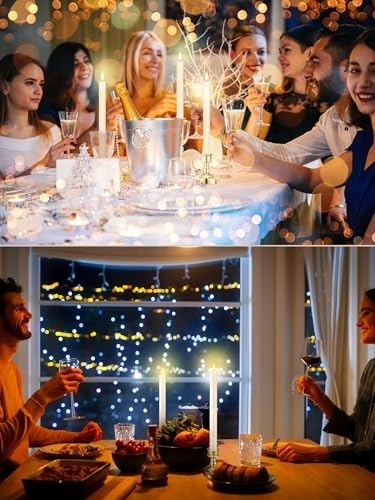 Image of VIHOSE 24 Pcs Flameless Taper Candles with Holders, Gold, Elegant Style