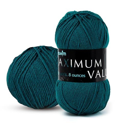 Image of Mary Maxim Maximum Value Acrylic Yarn for Crocheting and Knitting, Soft Worsted Weight Tean Yarn 4, Ideal for Blankets, Sweaters, Hats, and Scarves, 8 oz Skein (474 Yds), Dark Teal - 1 Skein