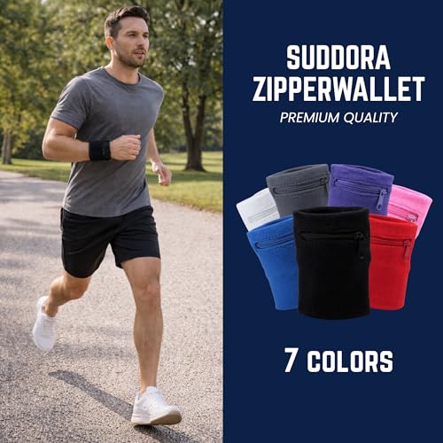 Image of Suddora Zipper Wrist Pouch - Sweatband /Wristband Wallet for Keys, ID, Cards, Cash