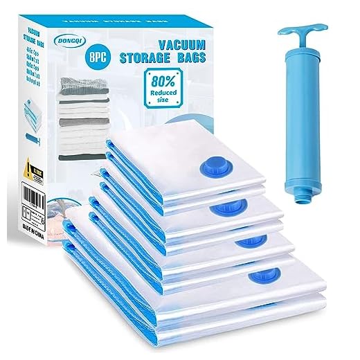 Bolsas de Almacenaje al Vacío 8 Piezas Tipo Grueso 2XL*100x80 + 2L*80x60 + 2M*80x60 + 2S*60x40cm Con Bomba de mano Reutilizables de Bolsa para Vacío de Ropa,Ropa de Edredones, Almohadas