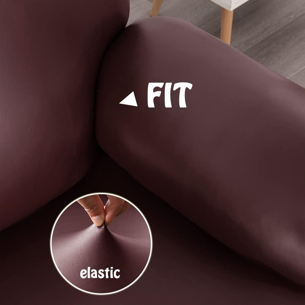 Recliner Covers with Pockets, PU Leather Recliner Chair Slipcovers 4 Pieces, Furniture Protector 1 Seater, Non-Slip Armchair Sofa Cover for Living Room (Burgundy red)