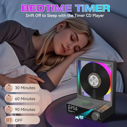 Image of HOTT Portable CD Player,Retro Bluetooth 5.3 CD Players for Home,Music Player with HiFi Speaker,4000mAh Recheageable /Remote Contro /RGB Night Light /Sleep Timer /U Disk /Micro SD /AUX Desktop CD Players