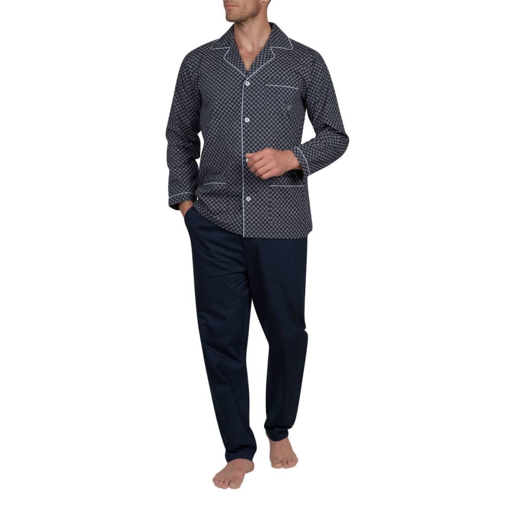 MARINER - Pyjama Long Ouvert en Popeline Pur Coton - Couleur - Marine - Taille - 6/XXLarge