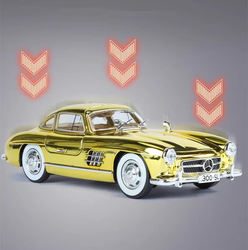 Image of 1:24 Mercedes-Benz 300SL 1936 Vintage Classic Golden Car Alloy Car Model Sound and Light Pull Back Toy Car