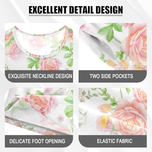 Watercolor Rose Flowers Pajama Set Short Sleeve PJS 2 Piece Summer Pajamas Shorts Sets Cotton 5Y4