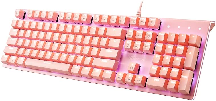 i-rocks K75M Illuminated Mechanical Keyboard, 104 Keys, PBT Keycaps, Backlit LED Light and Shortcut Keys - Programmable Light & Macro Recorder Cherry MX Red Switch, Pink