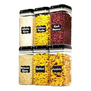 Shazo Airtight Food Storage Containers with Lids – 6 PC BPA Free Clear Plastic Cereal Containers with Easy Lock Lids for Kitchen and Pantry Organization for Snacks and Pasta – 1.2 L