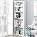Furinno Jaya Book Shelf, 5-Tier Bookshelf, Tall Standing Bookcase with Adjustable Shelves, 9.5 x 24.5 x 71.2, for Living Room, Bedroom, Home Office, Plain White