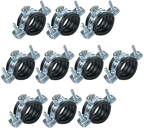 AERZETIX - C49891 - Lot de 10 Collier isophonique -support fixation avec joint - pour tuyau Ø 3/4'' 24-28mm - DIN EN 10111 - en acier zingué - à visser М8