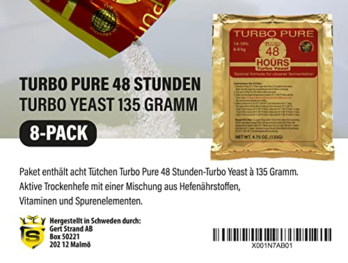 Prestige 48 h Turbo Pure Alkoholhefe 18%, 8er-Pack | edle Turbohefe | Gärhefe | Allzweckhefe für Heimbrauerei | Brauereihefe | Herstellung von hochprozentigem Alkohol